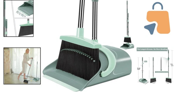 Stylish Jade Green Broom and Dustpan Set with Extended Teeth for Easy Cleanup