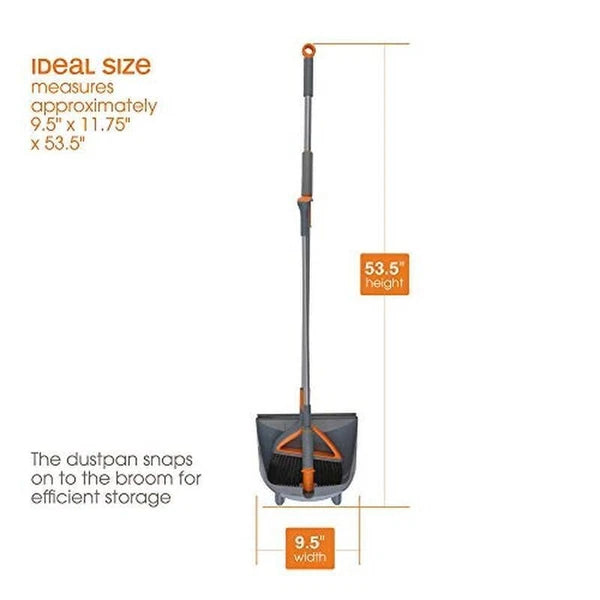 Upright Broom Dustpan Set Multi-Surface Cleaning Tool Take-Apart Design Storage