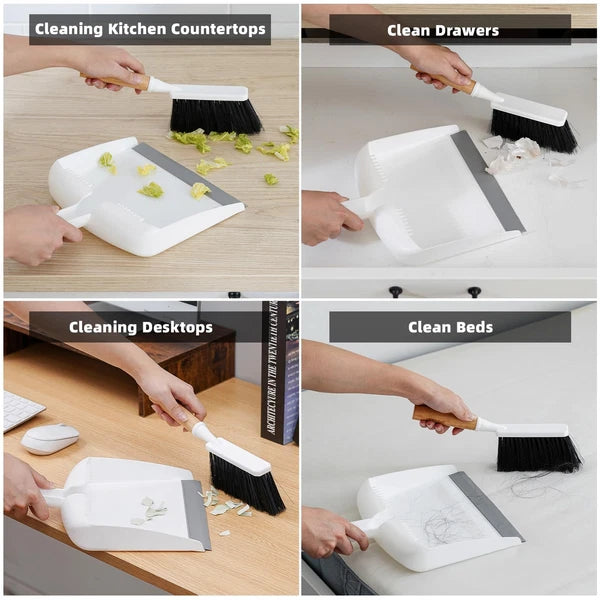 Dustpan and Brush Set with Bamboo Handle Hand Mini Broom and Dustpan Set Smal...