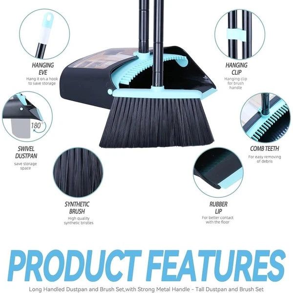 Broom Dustpan Combo Set Long Handle Standing Dustpan Broom Indoor Cleaning Tools