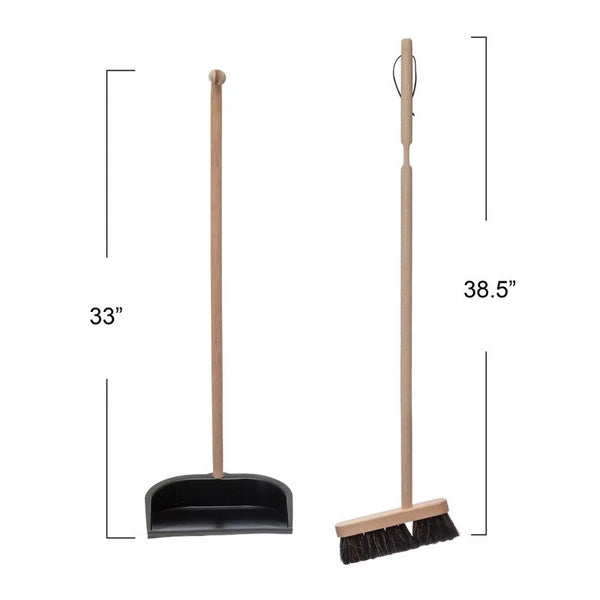 Beech Wood Broom & Metal Dust Pan Set Stylish Cleaning Tools Home Decor 2pcs New