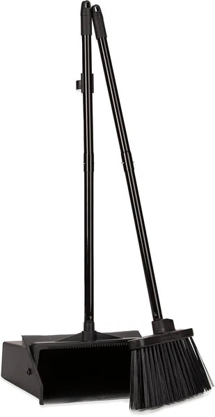 Carlisle Duo-Pan Upright Dustpan & Broom Set for Floor Cleaning - Black