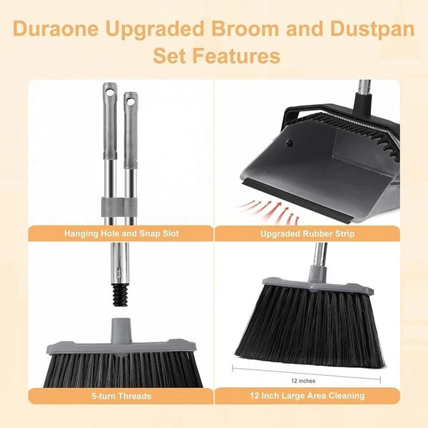 Adjustable Long Handle Broom Dustpan Set Ergonomic Easy Clean Pet Hair New