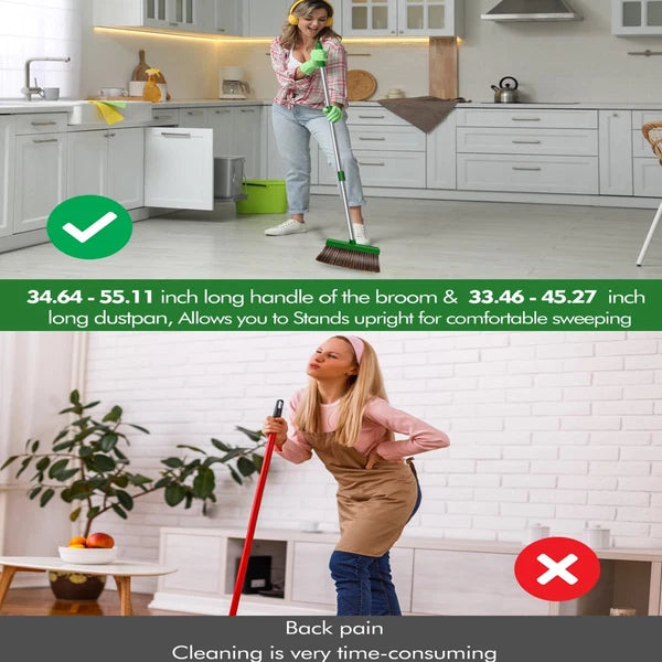 FVSA 51.2 Inches Long Handle Broom and Dustpan Set for Home, Broom and Dustpan C