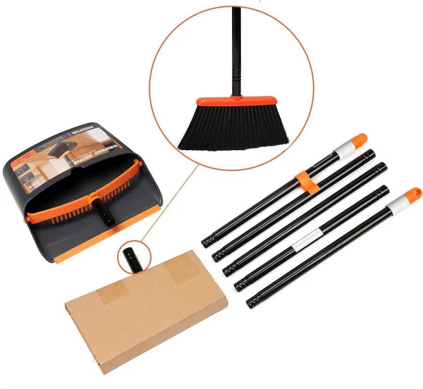Efficient Cleaning Set: 132 cm Long Handle Broom & Dustpan with Pet Hair Removal