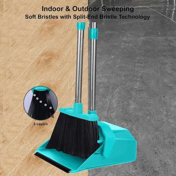 Upgrade Broom w/ Dustpan Combo Set,Broom & Dustpan Set w/ 51'' Long Handle-Large