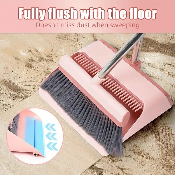 53" Broom and bustpan Set W/Dustpan Teeth Selfcleaning Home/Outdoor Sweeping int