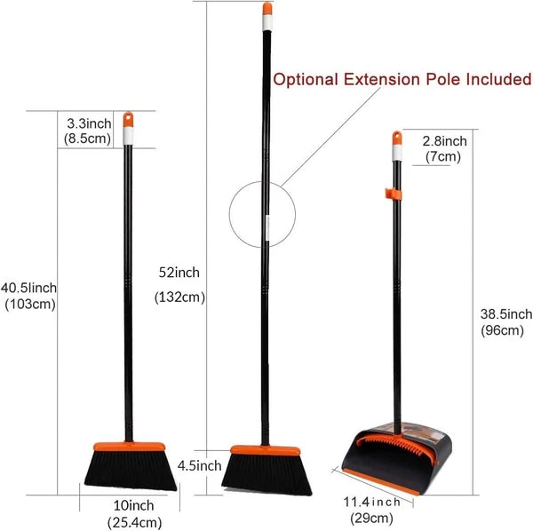 Efficient Cleaning Set: 132 cm Long Handle Broom & Dustpan with Pet Hair Removal