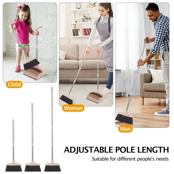 Broom and Dustpan Set with Long Handle Light Weight Stainless Steel Poles Sta...