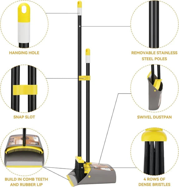 Yellow Heavy-Duty Broom and Dustpan - Perfect for Indoor and Outdoor Cleaning