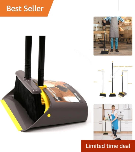 Yellow Heavy-Duty Broom and Dustpan - Perfect for Indoor and Outdoor Cleaning