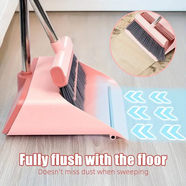 53" Broom and bustpan Set W/Dustpan Teeth Selfcleaning Home/Outdoor Sweeping int