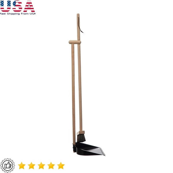Beech Wood Broom & Metal Dust Pan Set Stylish Cleaning Tools Home Decor 2pcs New