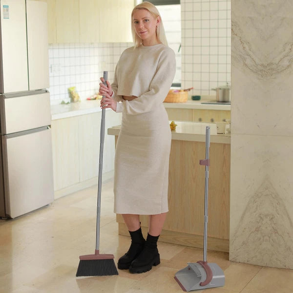 Broom with Dustpan Combo Set, 50.6 inch Long Handle, Upright Standing Broom a...